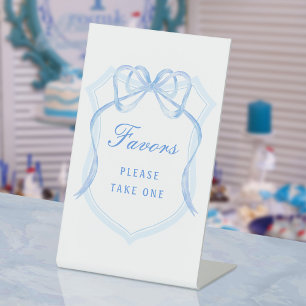 Light Blue Bow Crest Favours Pedestal Sign
