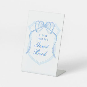 Light Blue Bow Crest Guest Book Pedestal Sign