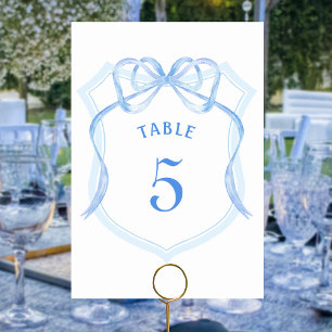 Light Blue Bow Crest Table Number