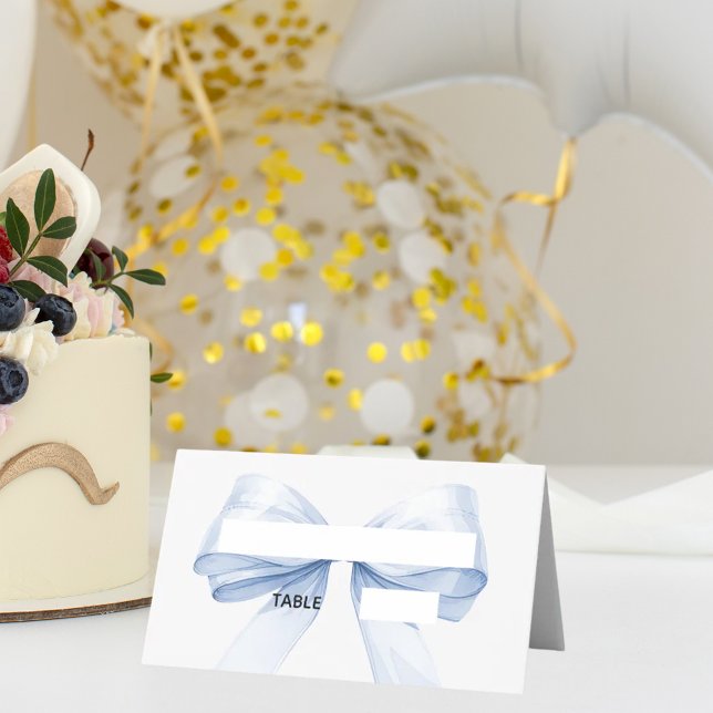 Light blue Bow Place Cards Elegant Folded (Creator Uploaded)