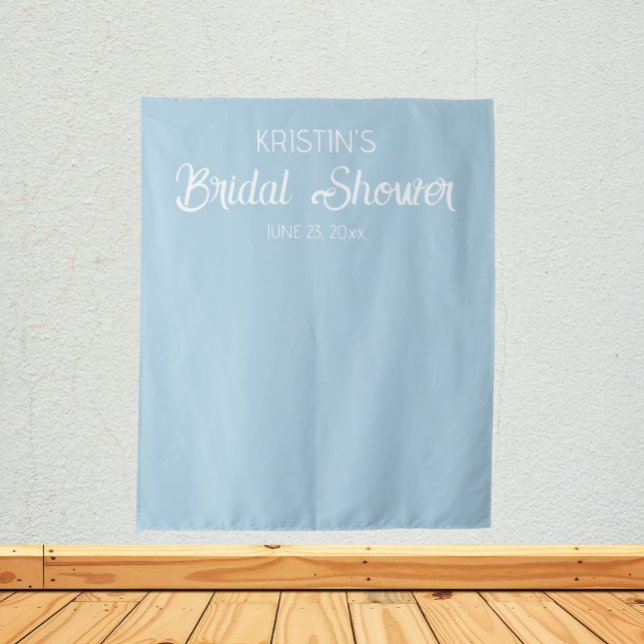 Light Blue Bridal Shower Photo Backdrop Tapestry (In Situ)