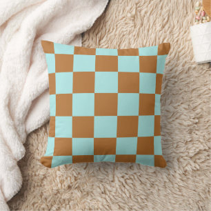 Light Blue Brown Chequerboard Pillow