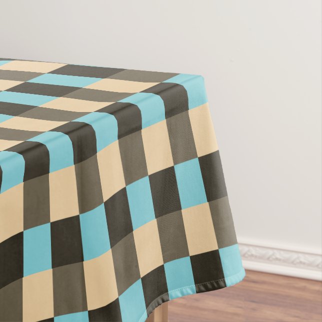 Light Blue Brown Chocolate Beige Cream Tan Tablecloth (In Situ)