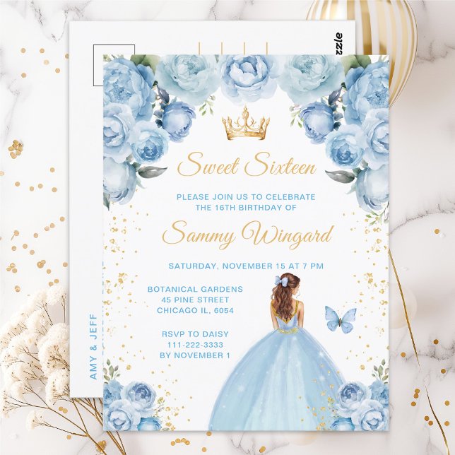 Light Blue Brown Hair Princess Sweet Sixteen Postcard (Creator Uploaded)