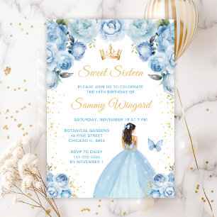 Light Blue Brunette Hair Princess Sweet Sixteen Invitation