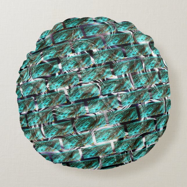 Light blue, bubbles upon grating or brick effect? round cushion (Front)