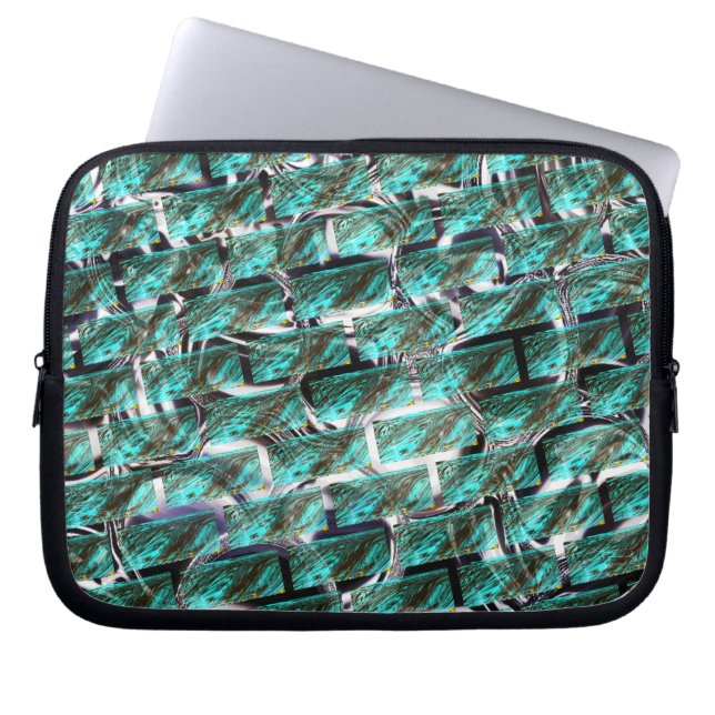 Light blue, bubbles upon grid or brick effect? laptop sleeve (Front)