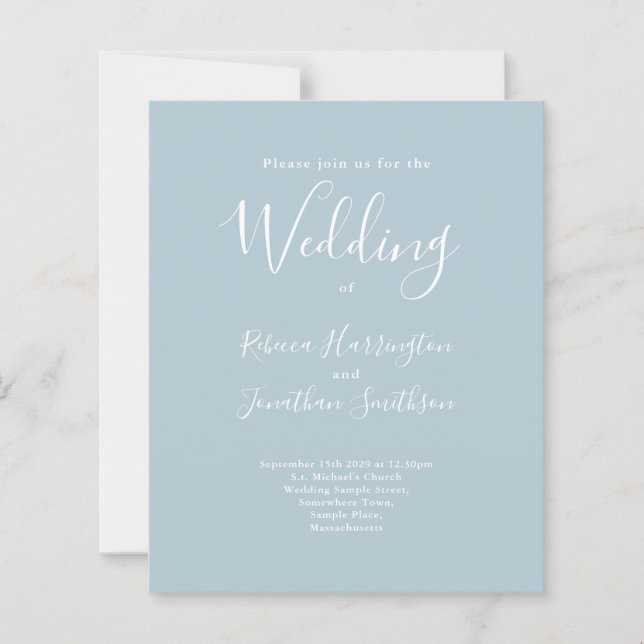 Light Blue Budget Modern Wedding RSVP Invitation (Front)