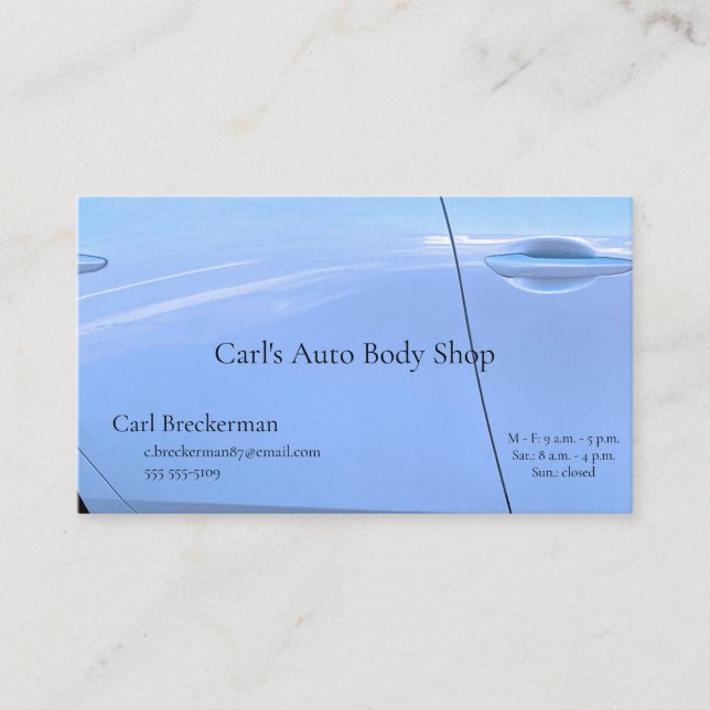Light blue car door business card (Front)