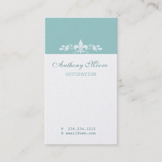 Light Blue  Charming French Fleur De Lis Motif Business Card (Front)