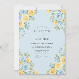 Light Blue Cheerful Botanical Wedding Invitation