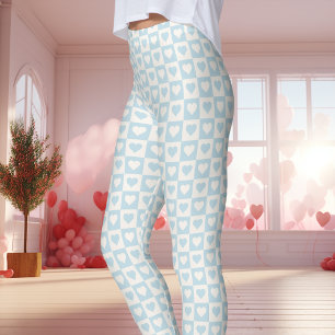 Light Blue Chequerboard Heart Valentine's Leggings
