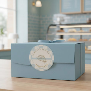 Light Blue Chequered Croissant Bakery Thank You Classic Round Sticker