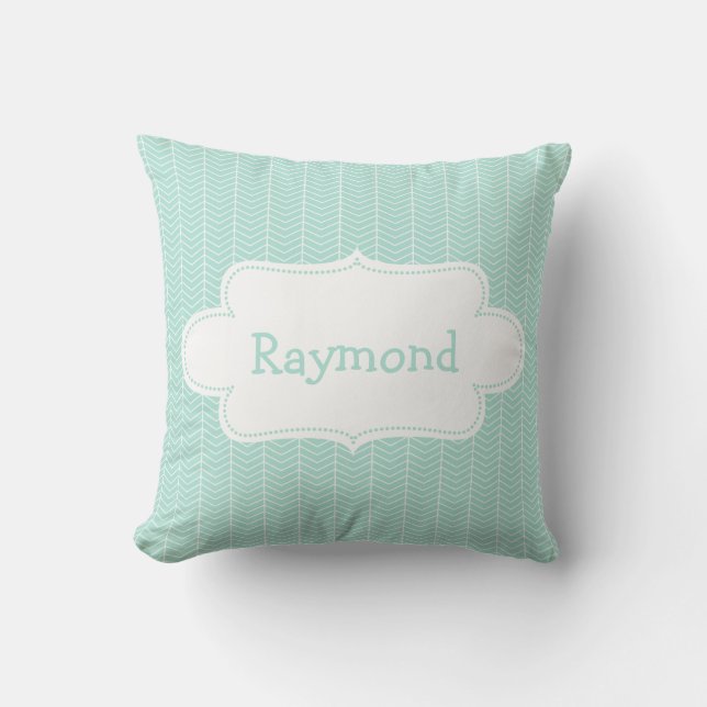 Light Blue Chevron Pattern with Label Cushion (Front)