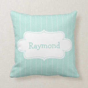 Light Blue Chevron Pattern with Label Cushion