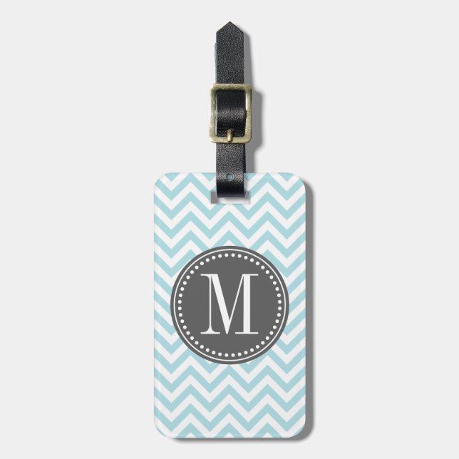Light Blue Chevron Zigzag Personalised Monogram Luggage Tag (Front Vertical)