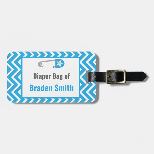 Light Blue Chevrons Baby Luggage Tag (Front Horizontal)