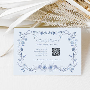 Light Blue Chinoiserie QR Code Wedding RSVP Card