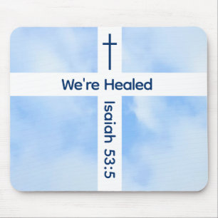 Light Blue Christian Cross Bible Verse Healing Mouse Pad
