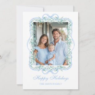 Light Blue Christmas Greenery Grandmillennial Holiday Card