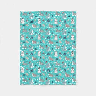Light Blue Christmas Husky Dog Blanket