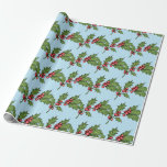 Light Blue Christmas Mistletoe Pattern Wrapping Paper<br><div class="desc">This wrapping paper with green leaves and red mistletoe berries is great to make your Christmas holiday gifts look special. The background colour can be changed,  just click on "Edit using design tool".</div>