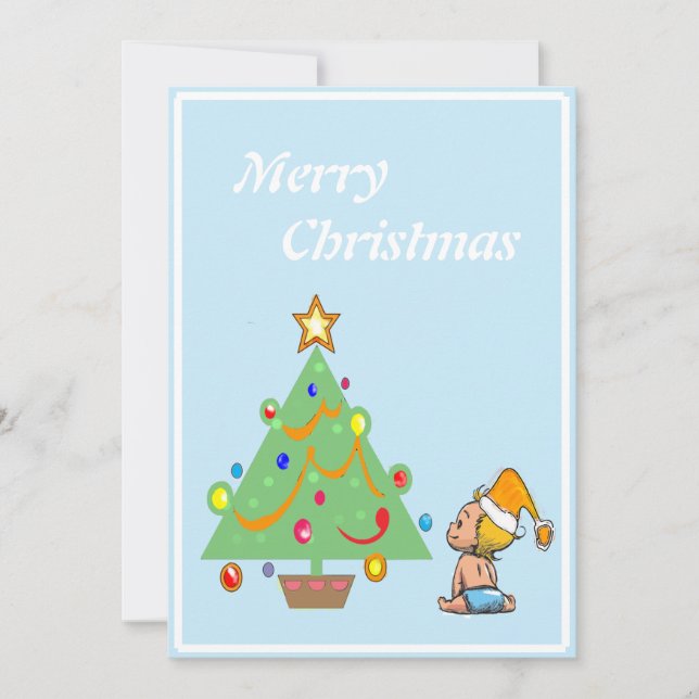 Light Blue Christmas Tree Card (Front)