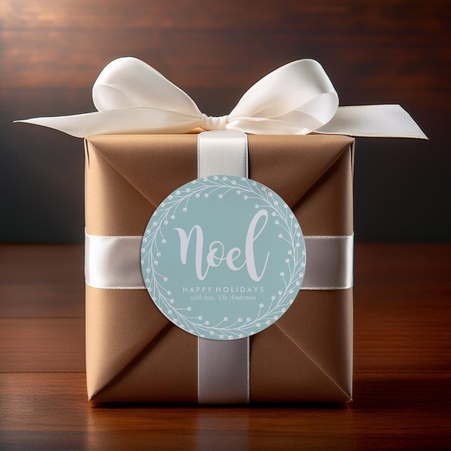 Light Blue Christmas Wreath Classic Round Sticker (Creator Uploaded)