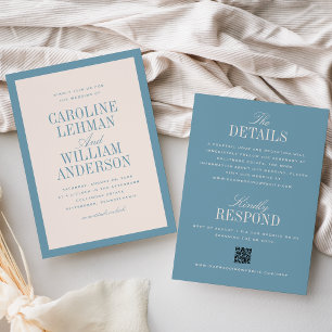 Light Blue Classic Elegant Double-Sided Wedding  Invitation