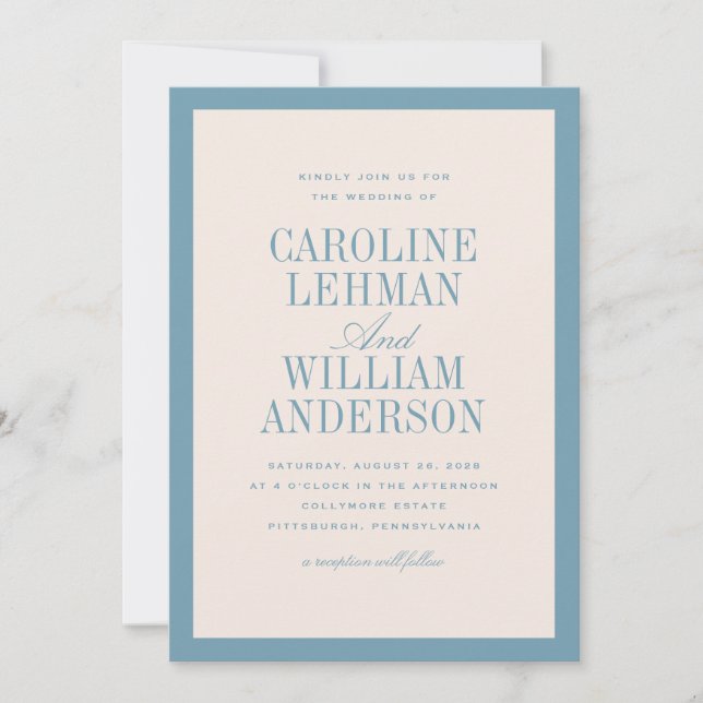 Light Blue Classic Elegant Wedding  Invitation (Front)