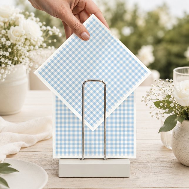 Light Blue Classic Gingham Baby Shower Napkin (Creator Uploaded)