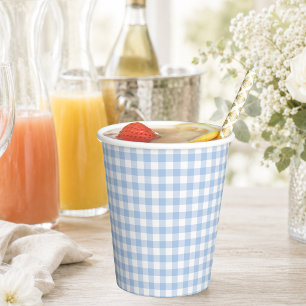 Light Blue Classic Gingham Baby Shower Paper Cups