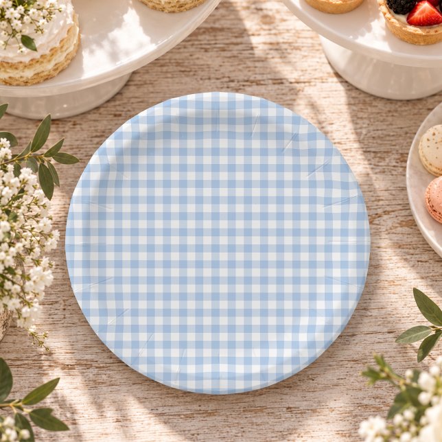 Light Blue Classic Gingham Design Paper Plate (Creator Uploaded)