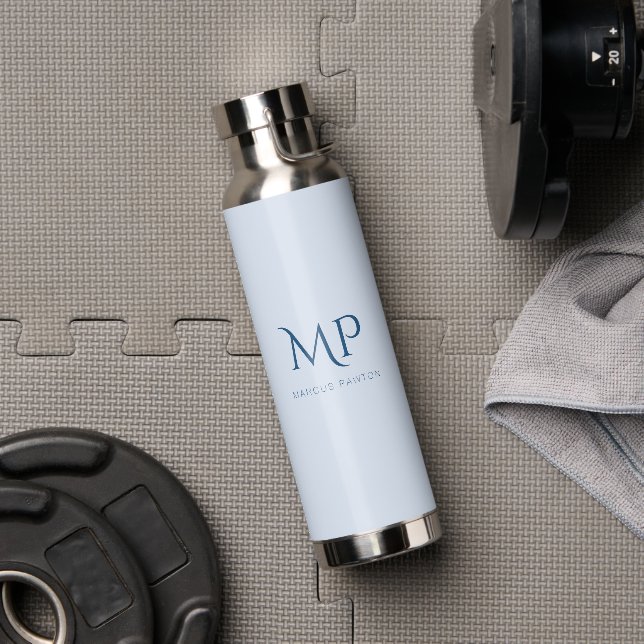 Light Blue Classy Initials and Name Water Bottle (Gym)