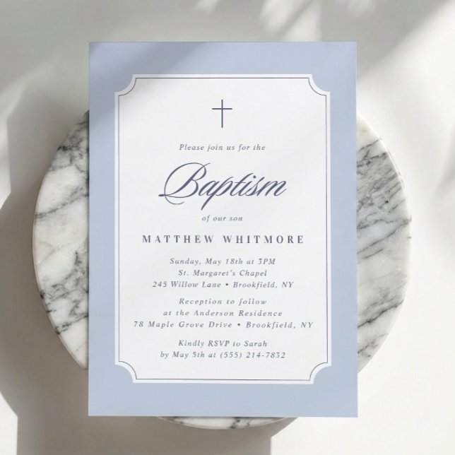 Light Blue Clipped Corners Baptism Invitation (Creator Uploaded)