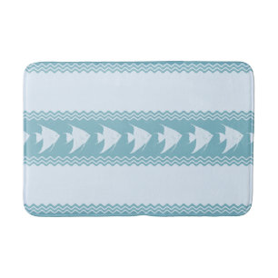 Light Blue Coastal Angelfish Stripes Bath Mat