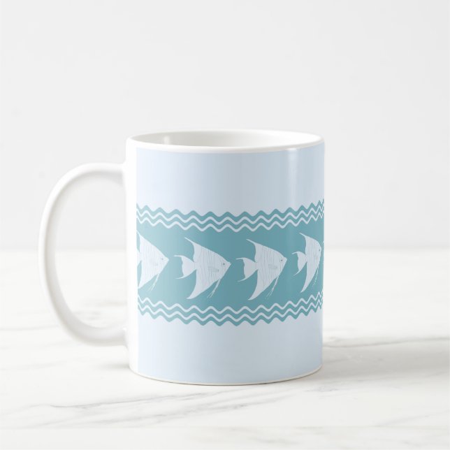 Light Blue Coastal Angelfish Stripes Coffee Mug (Left)