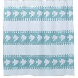 Light Blue Coastal Angelfish Stripes Shower Curtain