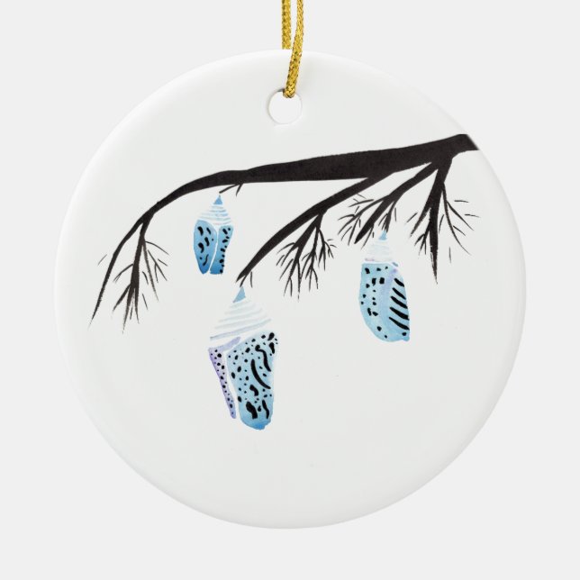 Light Blue Cocoons Ceramic Tree Decoration (Front)