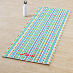 Light Blue Combo Stripes with Name Yoga Mat