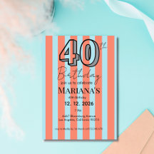 Light Blue & Coral Stripes Modern Scripted
