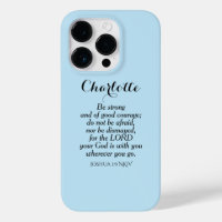Light Blue Courage Bible Verse Custom Name Simple