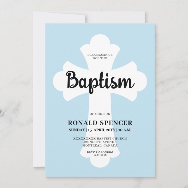 Light Blue Cross Baptism invitation (Front)