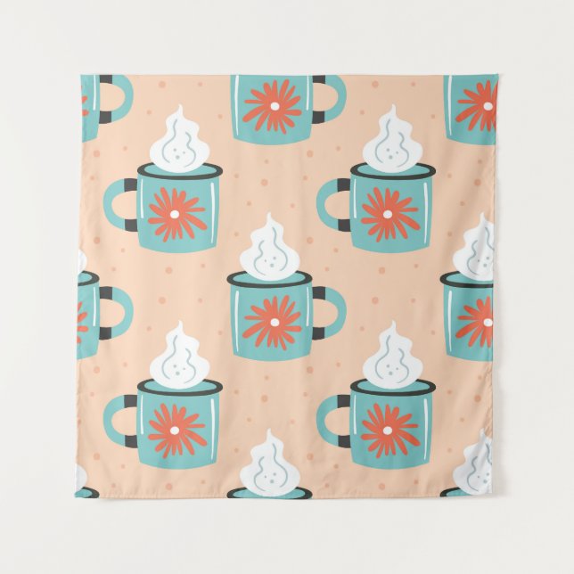 Light Blue Cup Seamless Pattern. Tapestry (Front)