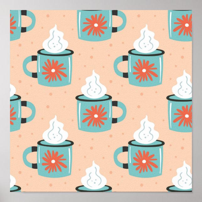 Light blue cup with steam seamless pattern, textur poster (Front)