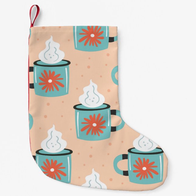Light blue cup with steam seamless pattern, textur small christmas stocking (Front)