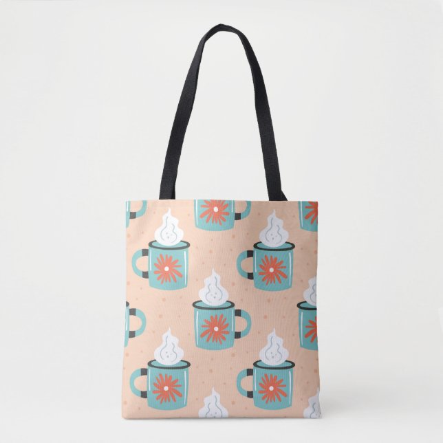 Light blue cup with steam seamless pattern, textur tote bag (Front)