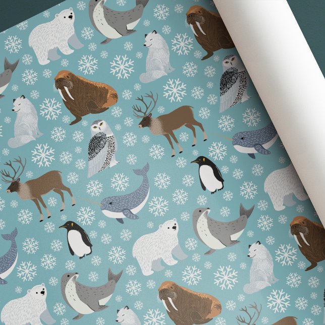  Light Blue Cute Winter Animal Christmas Birthday Wrapping Paper (Creator Uploaded)