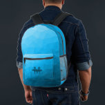 Light blue cyan geometric mesh pattern Monogram Printed Backpack<br><div class="desc">Light blue cyan geometric mesh pattern Monogram Printed Backpack. Cool fashion accessory bag for everyone. 
Blue Triangle geometric mesh with light to dark ombre gradient design. Create a unique and personalised backpack with a custom touch! Modern monogram with your initial and your name for that extra personal flair.</div>