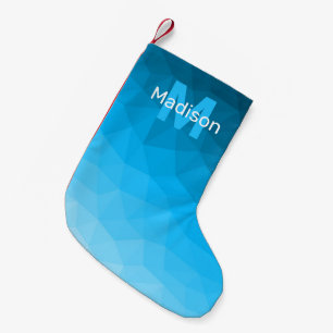 Light blue cyan geometric mesh pattern Monogram Small Christmas Stocking